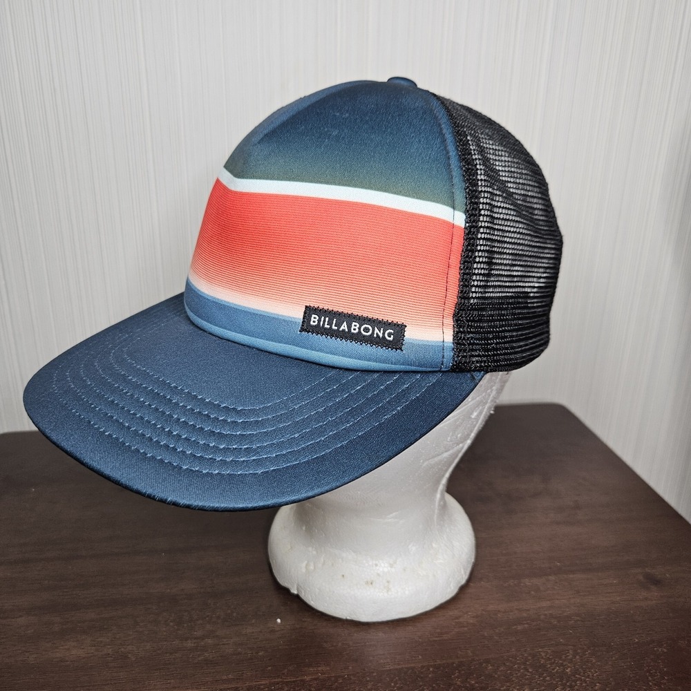 Billabong Trucker Hat Mens OS Blue Sunset Stripe Flat Brim Mesh Back‎ Snapback